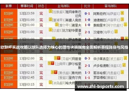 欧联杯实战攻略以球队选择为核心的理性决策指南全面解析赛程阵容与风格 欧联杯实战攻略以球队选择为核心的理性决策指南全面解析赛程阵容与风格